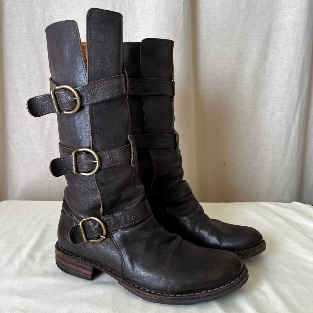 Fiorentini + Baker Dark Brown Buckle Moto Combat Boots